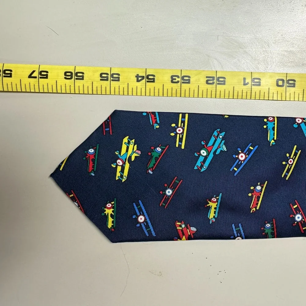 Alynn Neckwear Bi-Plane Models Silk Tie Navy Blue Aviation Airplane Made in USA